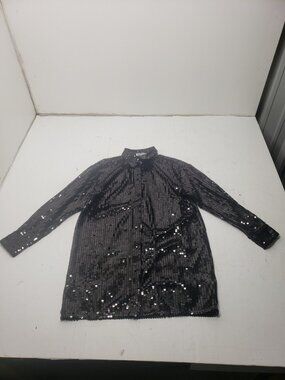 Porter Collective Size S Black Sequin Long Sleeve Button Up Shirt See Through